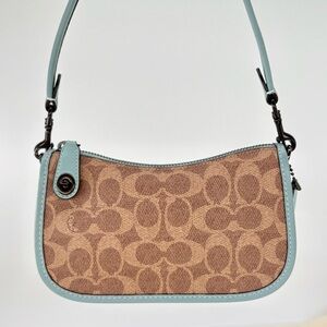 COACH Swinger Bag 20 In Signature Canvas And Aqua Leather C9012